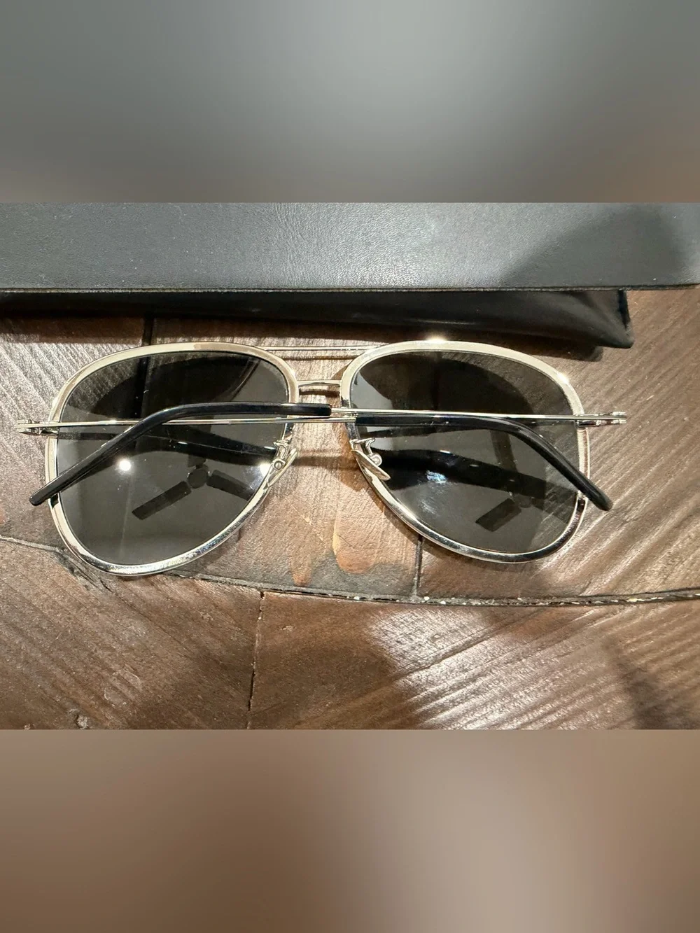 Saint Laurent Tortoiseshell-Edge Aviator Sunglasses with Black Lenses